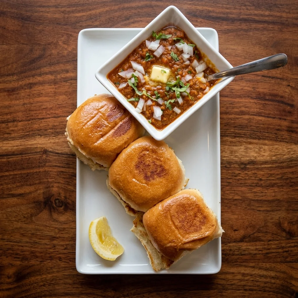Pav Bhaji - mixed vegetable mash with buttered pav at Chatkhara By Krishna in downtown Edmonton, AB